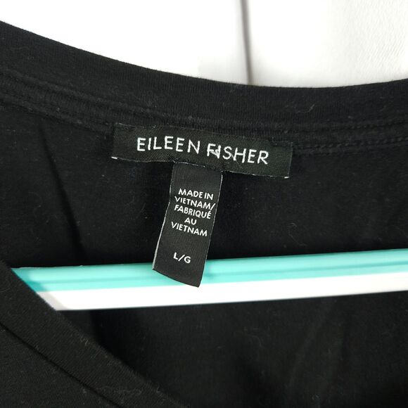 Eileen Fisher Womens Large Black V-Neck Tencel Spandex Cap Sleeve Blouse Top - Picture 2 of 6